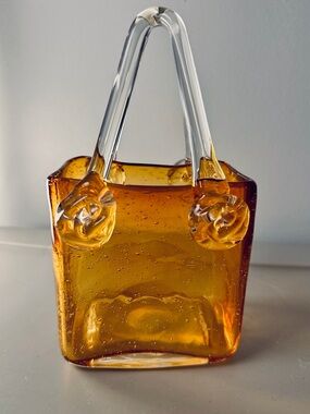 Amber Glass Tote-Style Murano Like Decorative Handbag Purse